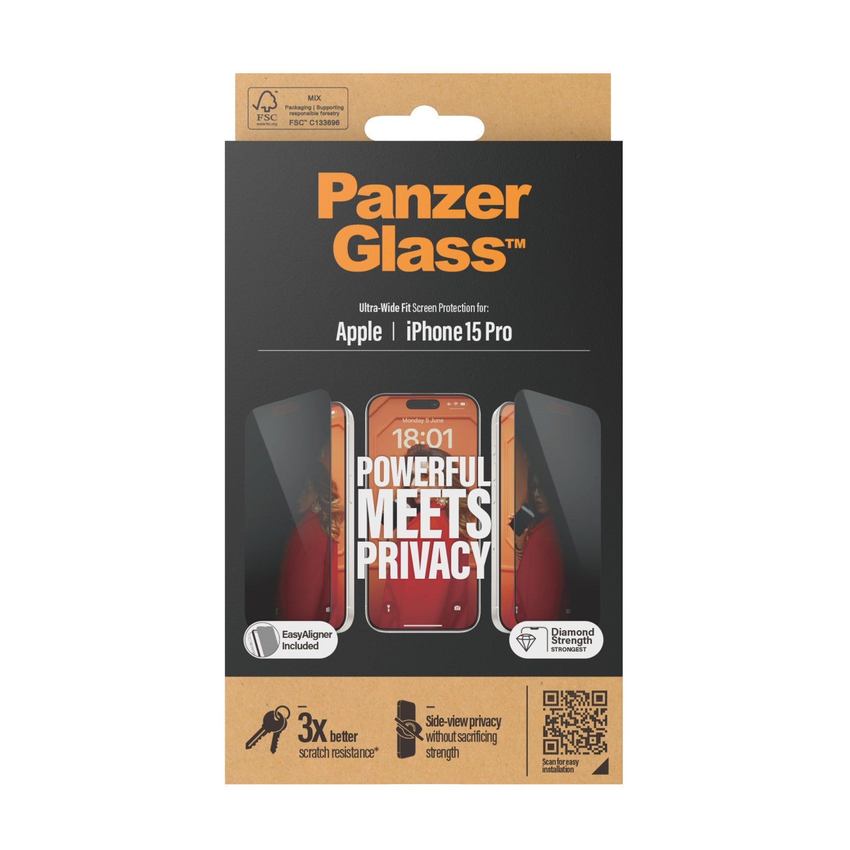PanzerGlass® Privacy Screen Protector iPhone 15 Pro | Ultra-Wide Fit w. EasyAligner